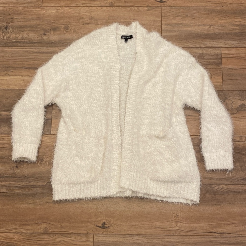 Ellen Tracy Super Soft Fuzzy White Cardigan Size Large